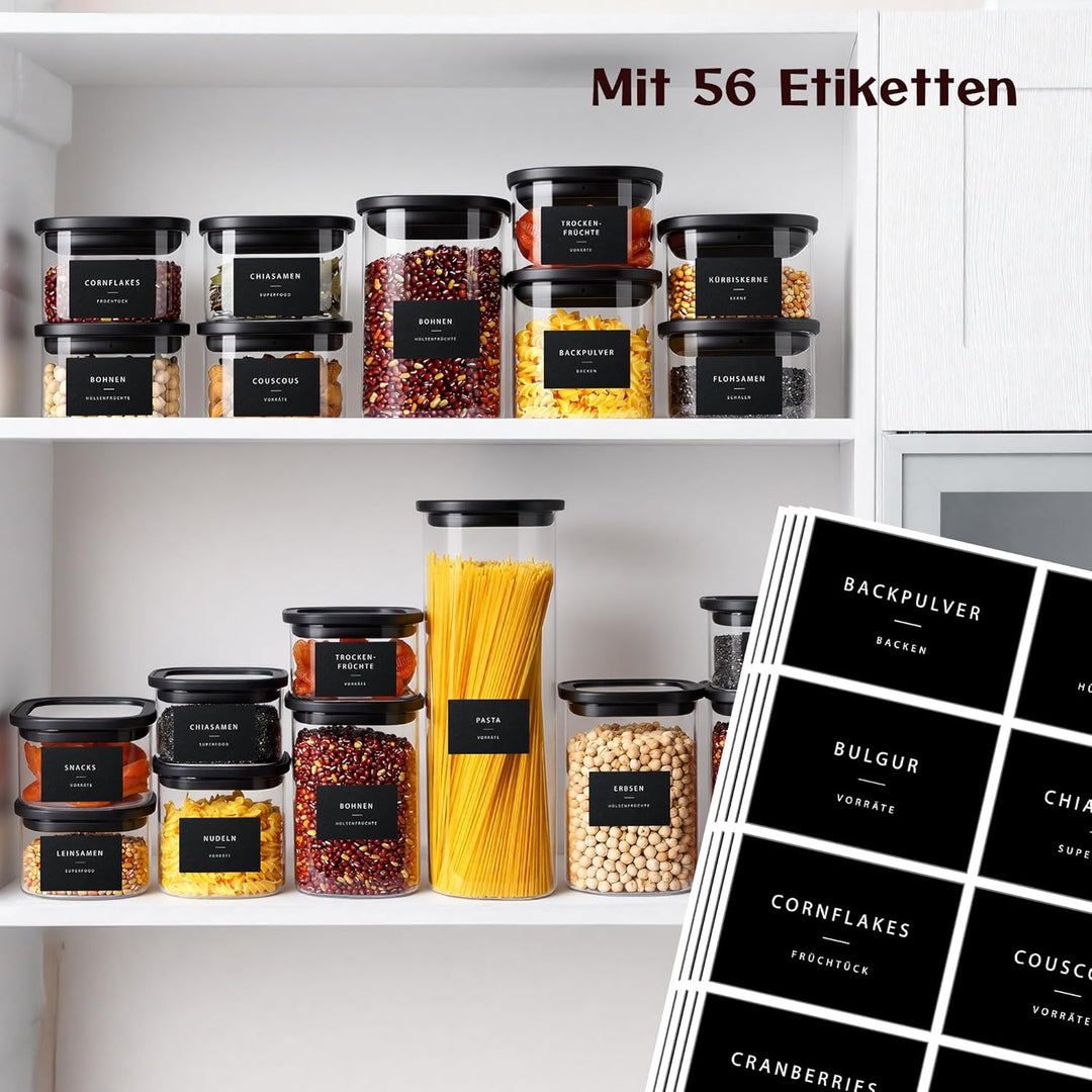 Vorratsgläser mit Deckel (6×360 ml) – Luftdichte Aufbewahrungsgläser mit Glasdeckel in Schwarz | Eck