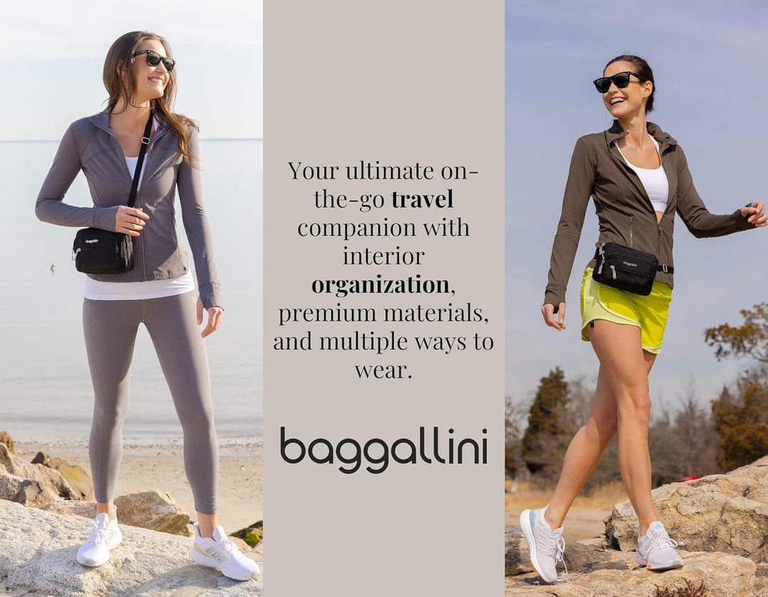 Baggallini Triple Zip Mini Sac bandoulière, Noir Schwarz, Schwarz