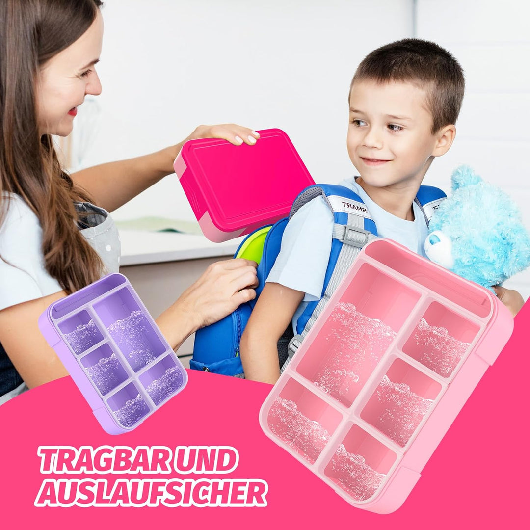 SWVIODMT Brotdose Kinder mit Fächern, 1300ml Lunchbox Kinder, Bento Box mit 5 Fächern Besteckset, Au