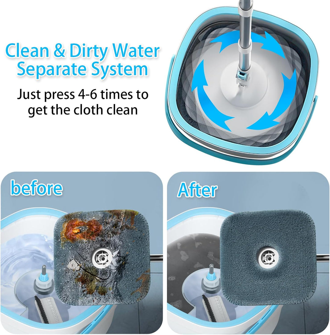 Withosent 130cm Wischmopp Set mit Eimer, 2-in-1 Filtersystem Trennt Schmutz von Frischwasser, Putzei