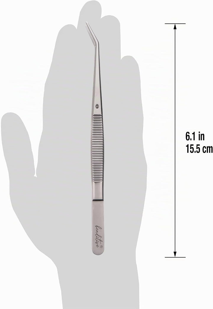 Beaditive 15,5 cm Pinzettenset für Nähmaschinen (10-teilig) mit gezahnten, gebogenen Spitzen | Profe