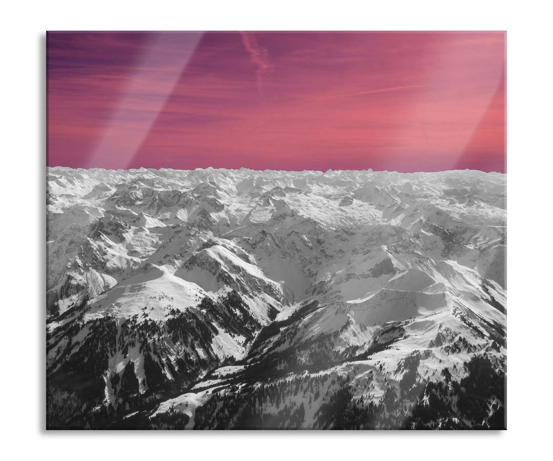 Alpen mit Schnee Herdabdeckplatte & Spritzschutz aus Echtglas | Für Herd-Kochfelder | 60x52 cm