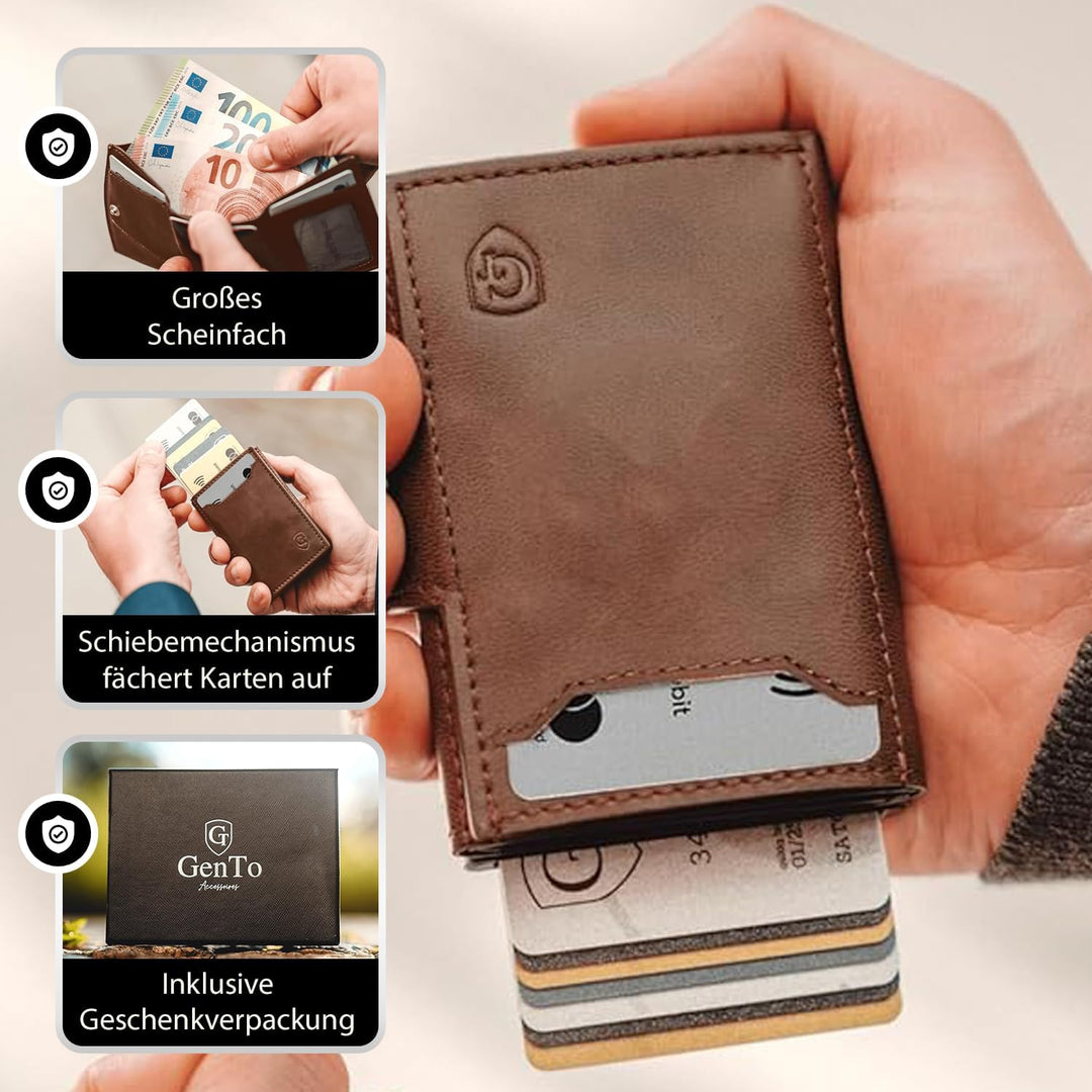 GenTo - Slim Wallet mit Münzfach - Geldbeutel Herren für 10 Karten - Geldbörse mit RFID Schutz - Sma