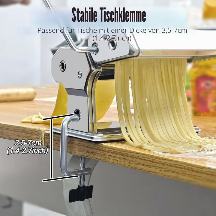 Nudelmaschine Pasta Maker, Aluminiumlegierung Pastamaschine mit 9 Einstellbaren Stärkeeinstellungen