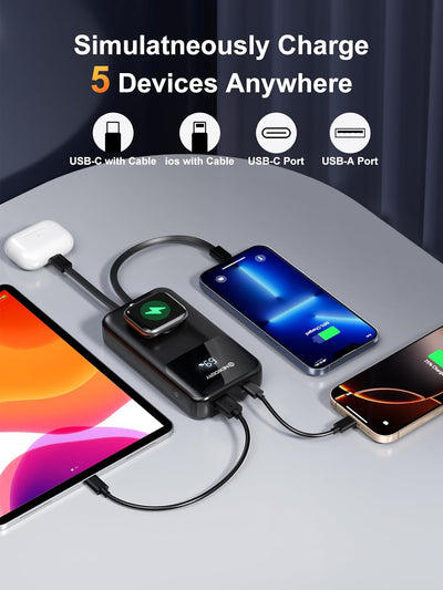 NEWDERY Powerbank für Apple Watch & iPhone Ladegerät 20000mAh Drahtloses Ladestation Power Bank, Sch