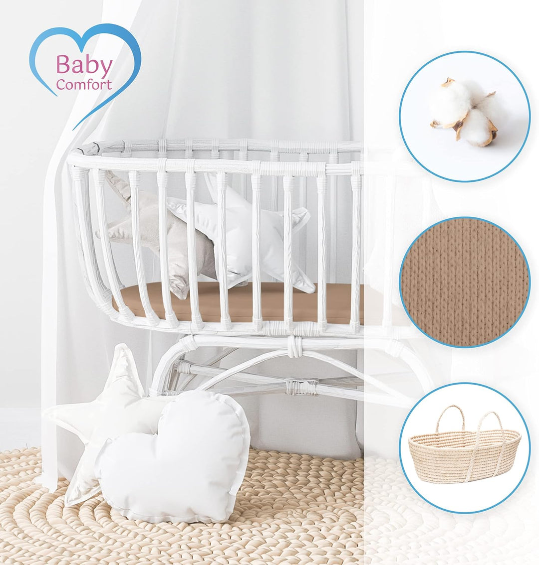 2X Jersey-Spannbettlaken für Babykörbe, oval, 100% Baumwolle (Haselnuss) Haselnussbraun Moses basket