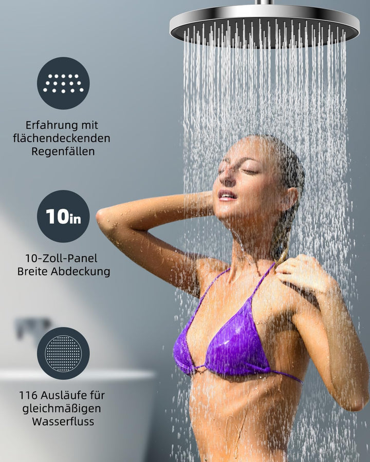 Hibbent Selbstreinigende regendusche duschkopf, Fester duschkopf regendusche 10 Zoll, Runder Regendu