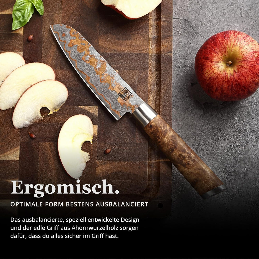 zayiko MysticMagma Damastmesser Santoku (klein) I Messer mit 12 cm Klinge gefertigt aus 67 Lagen Dam