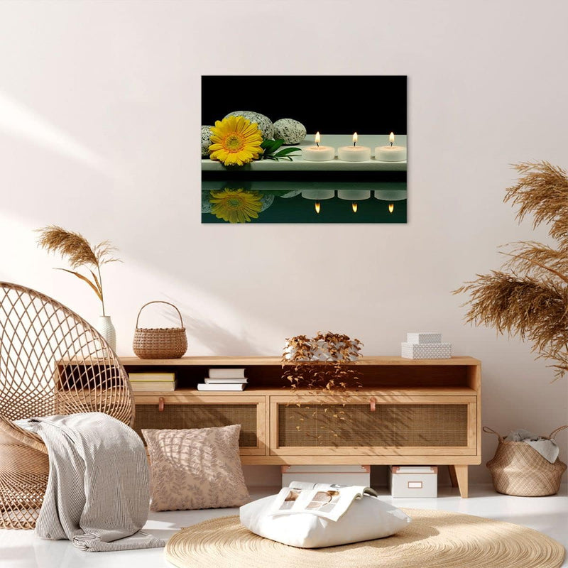 ARTTOR Bilder auf Leinwand Spa Blume Kerze Stein Leinwandbild 70x50cm Wandbilder Dekoration Wohnzimm