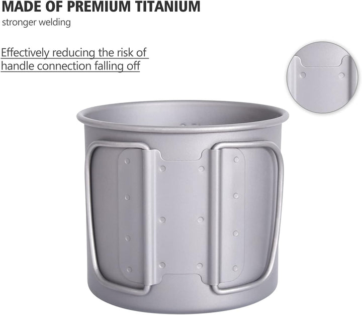 iBasingo 600ml Camping Becher Outdoor Tasse Titan Trinkbecher Mug mit Deckel & Klappgriff Ultraleich