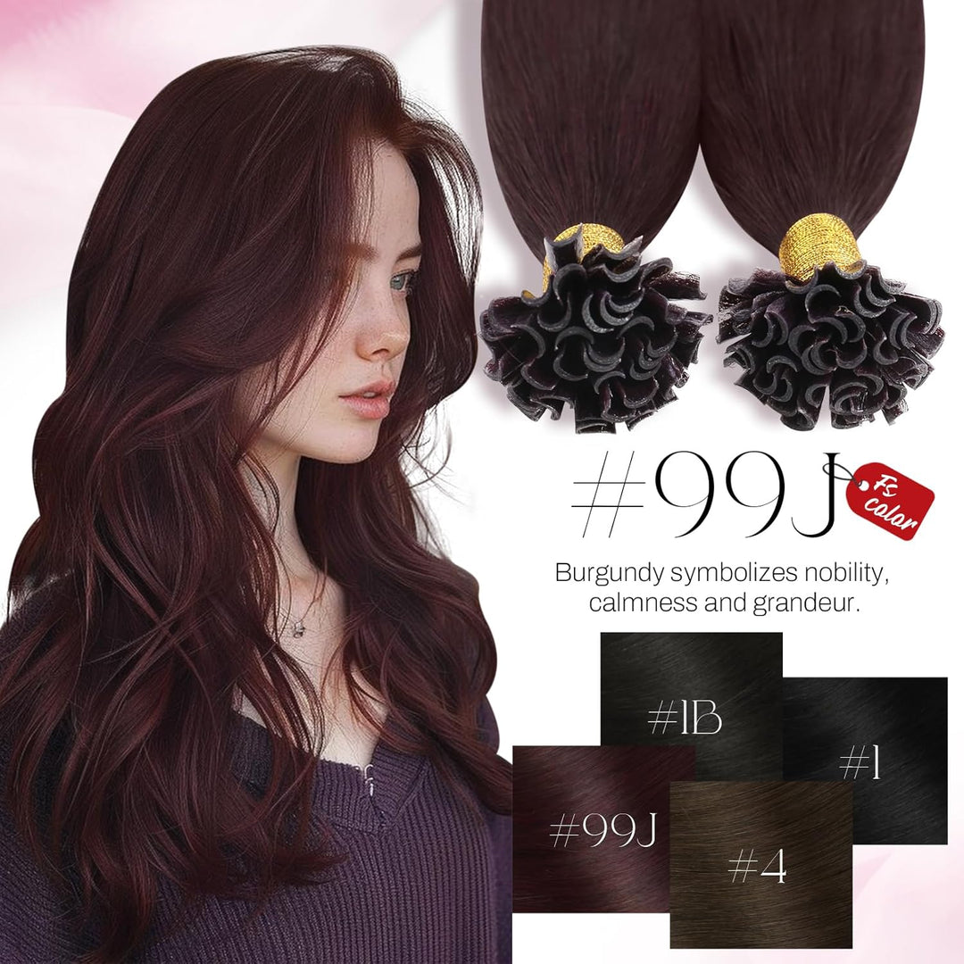 Moresoo 24 Zoll Weinrot Human Hair Bonding Extensions Echthaar Hot Fusion Utips Individuell Remy Ext