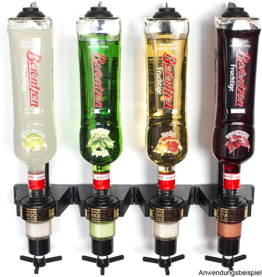 ENGOLIT 2 cl Dosierer (Drehkreuz) & Flaschenhalter 4er-Set inkl. Metall-Montageschiene für Wandmonta