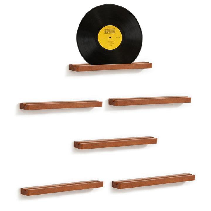 6 Stück Vinyl-Schallplattenregal Natur Holz Schallplatten-Wandhalterung schwebende Wandhalterung für