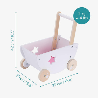 Navaris Puppenwagen aus Holz in Weiss - Kinder Baby Puppen Wagen Lauflernwagen - für Mädchen und Jun