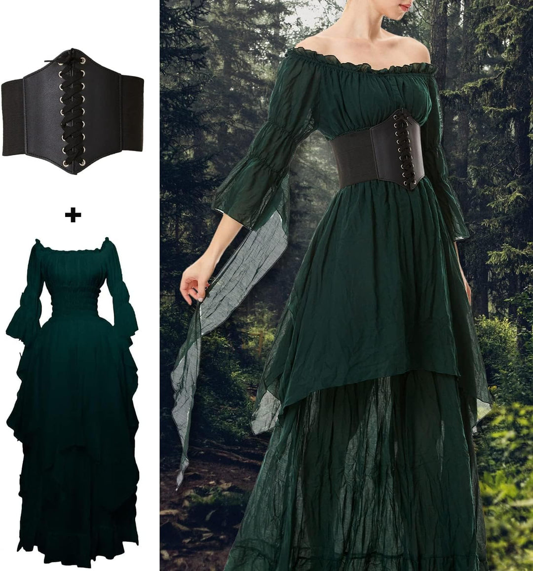 Halloween Kostüm Damen Renaissance Retro Gothic Viktorian Halloween Karneval Party Cocktailkleid Grü