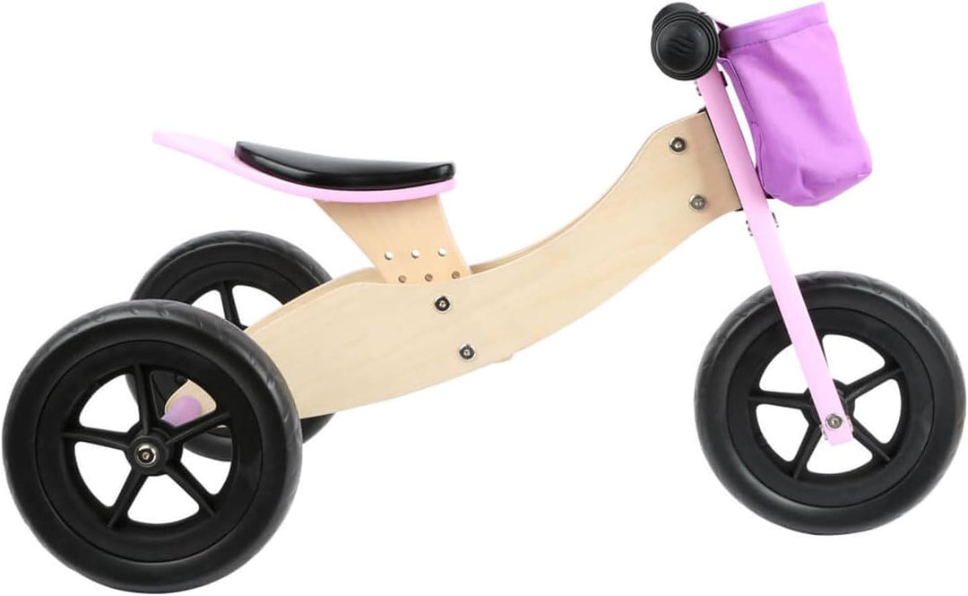 small foot Laufrad-Trike Maxi 2 in 1 Rosa aus Holz, Drei- und Laufrad, verstellbarer Sitz und gummie