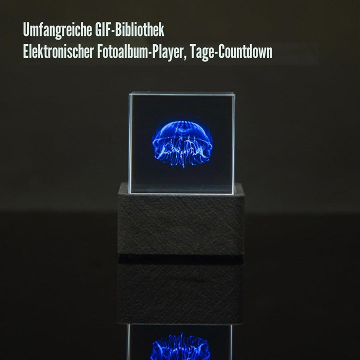Denash Holografischer Kristallwürfel, 3D-Display und Wetteruhr mit GIF-Animationsfotoalbum und Count