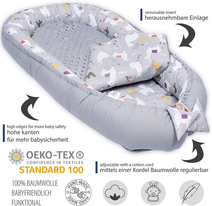 PaLulli 4-TLG Premium Velvet Baby Ausstattung-Set Kuschelnest Babynest 100x55cm herausnehmbarer Baby