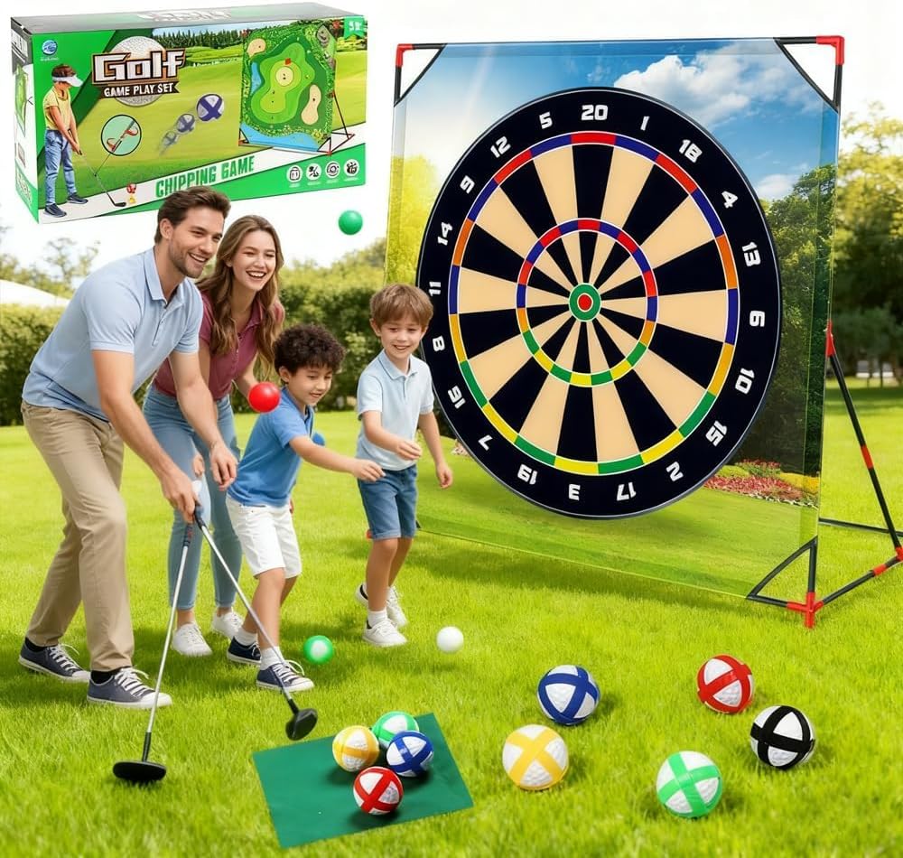 Golf Spielset für Zuhause mit Puttmatte, Klebebällen & Tragetasche – Cornhole-Spiel für Garten, Juge
