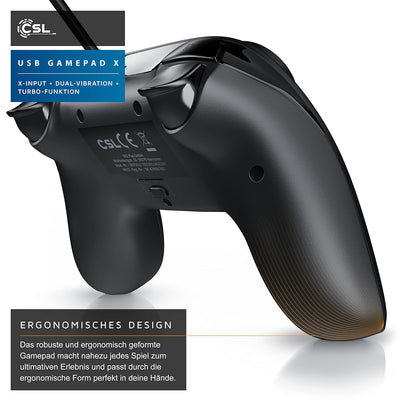 CSL - Gamepad für PC - X Controller mit Direct-Input X-Input - Dual Vibration - Turbo-Funktion - Plu