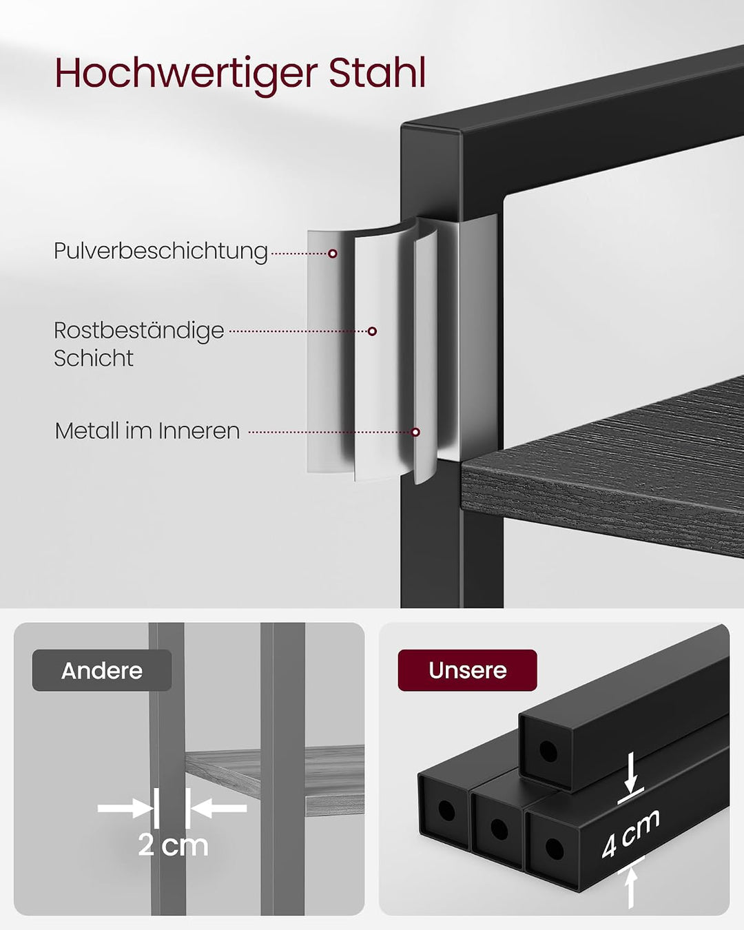 VASAGLE Regal, Bücherregal, Standregal, DVD-Regal, mit 4 Ebenen, Büroregal, offene Ablagen, für Büro
