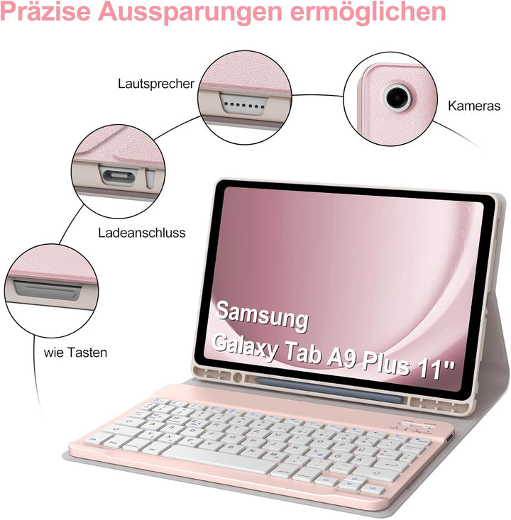 IVEOPPE Tastatur Hülle für Samsung Galaxy Tab А9 Plus 11 Zoll, [QWERTZ Deutsches], Bluetooth Abnehmb