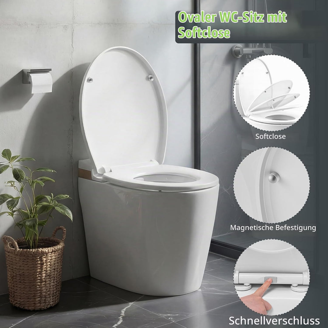 Himimi WC-Sitz mit Absenkautomatik, Quick-Release-Funktion &amp; einfacher Montage, PP O-Form Klodeckel-