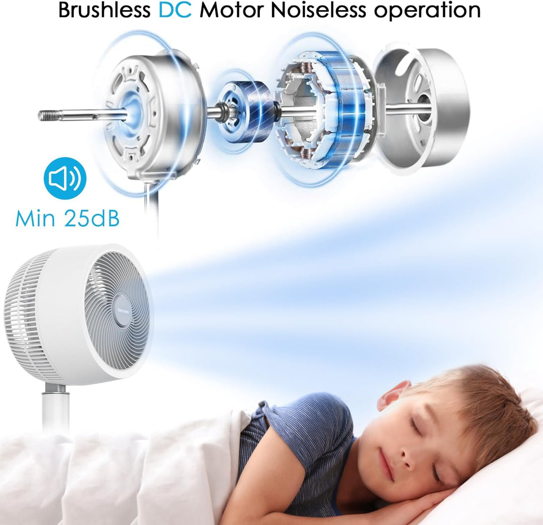 berssen 2024 Standventilator Ventilator leise 25dB 3D Oszillation DC Motor 68/100cm Höhenverstellbar