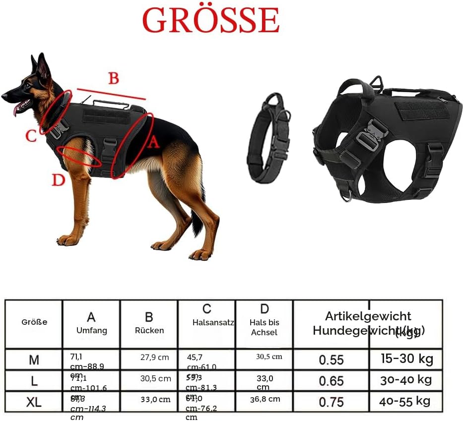 Hundegeschirr für grosse Hunde, Deutscher Schäferhund, Malinois, Trainingsweste, Hundegeschirr und L