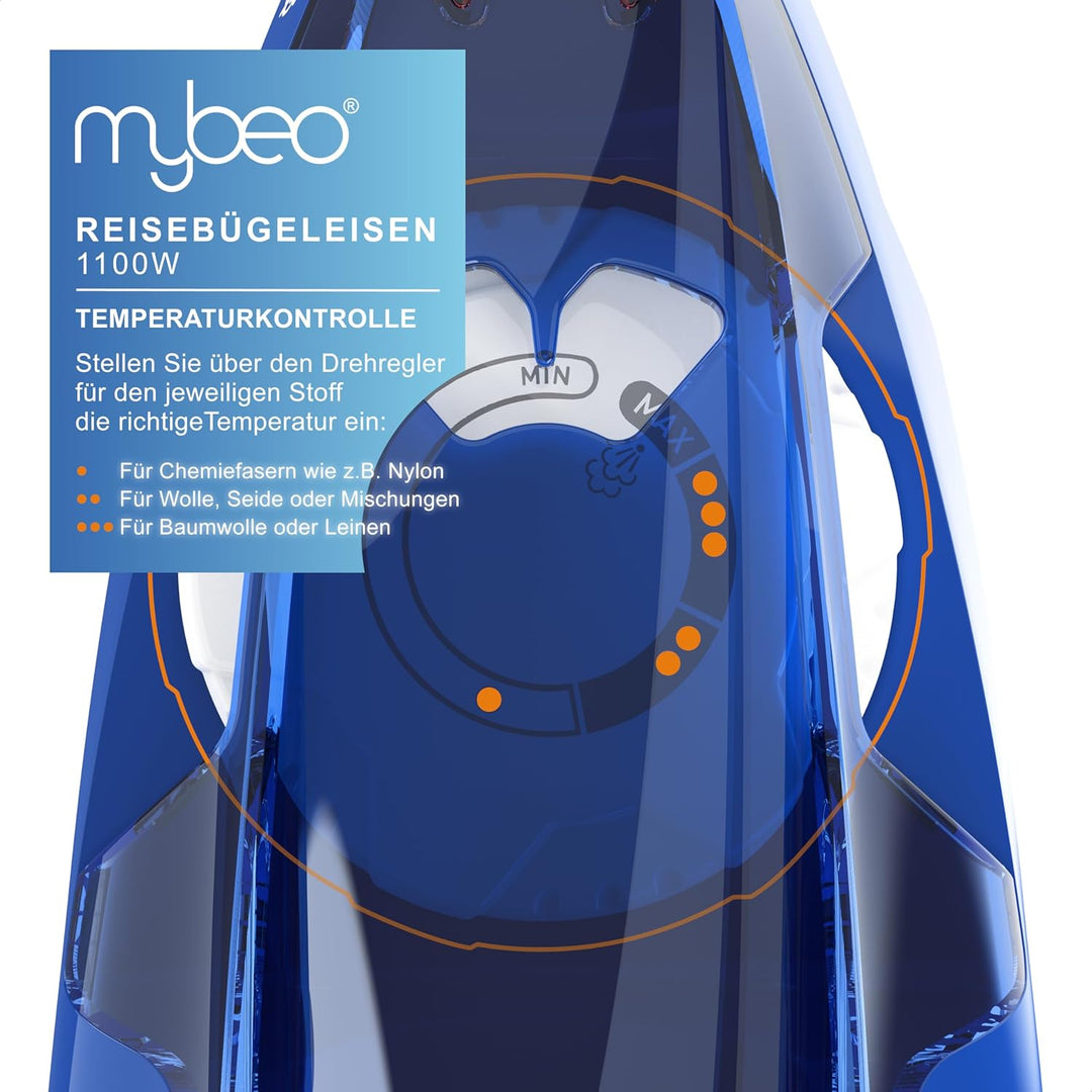 MyBeo - Reisebügeleisen 1100W - Dampfbügeleisen - Dual-Voltage 110/230 Volt – mini Bügeleisen mit an
