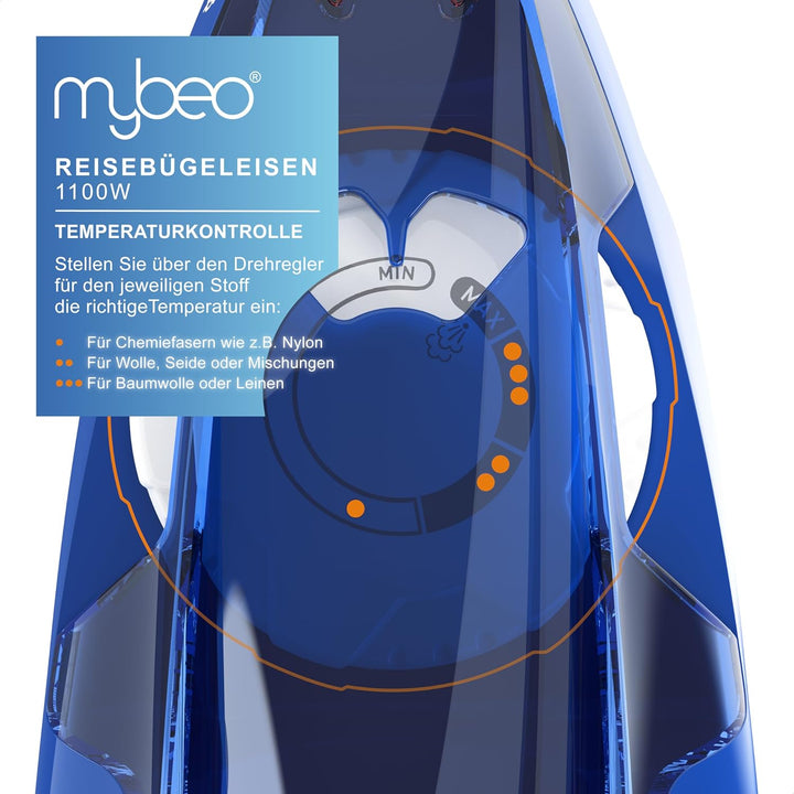 MyBeo - Reisebügeleisen 1100W - Dampfbügeleisen - Dual-Voltage 110/230 Volt – mini Bügeleisen mit an