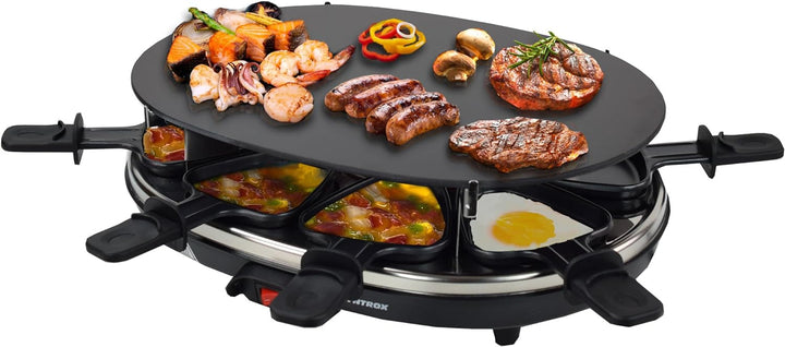 Syntrox Germany Raclette Grill Chur, 8 Personen, Glas-Keramik + heisser Stein, 3 Zusatzplatten, 8 Pf