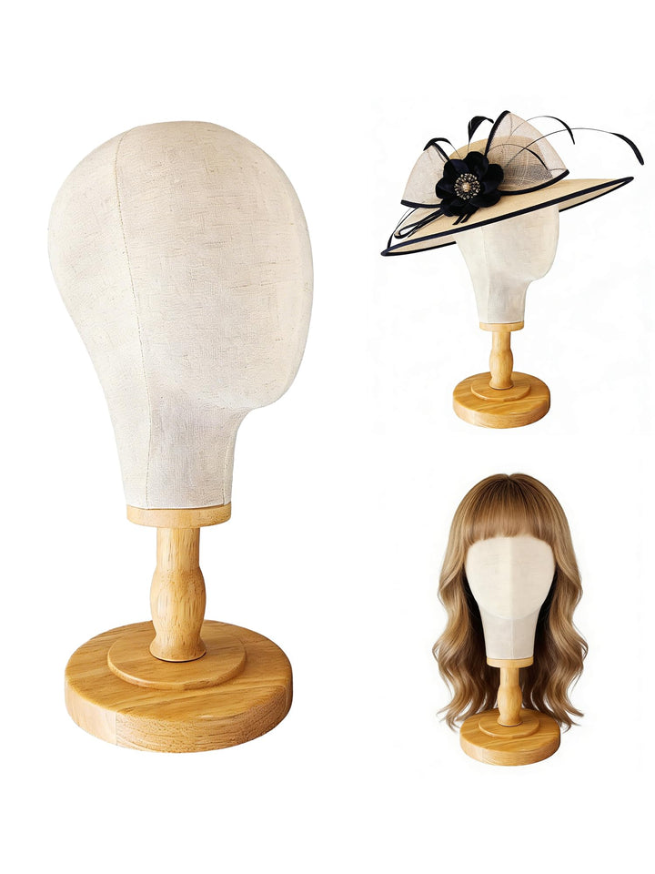 Perückenkopf-Ständer, 53,3 cm, Mannequin-Kopf, Kuppel, Leinwand + abnehmbarer Holzständer, Hutkappen