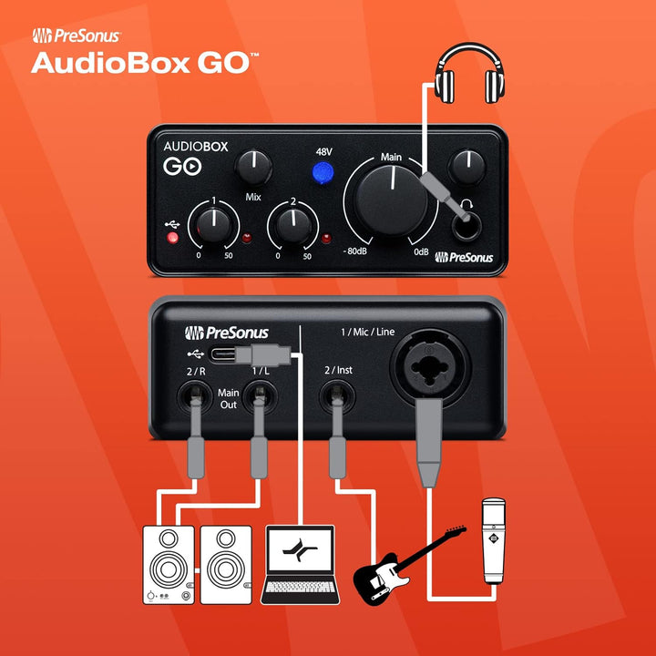 PreSonus AudioBox GO, USB C Audio-Interface für die Musikproduktion inklusive Aufnahmesoftware (DAW)