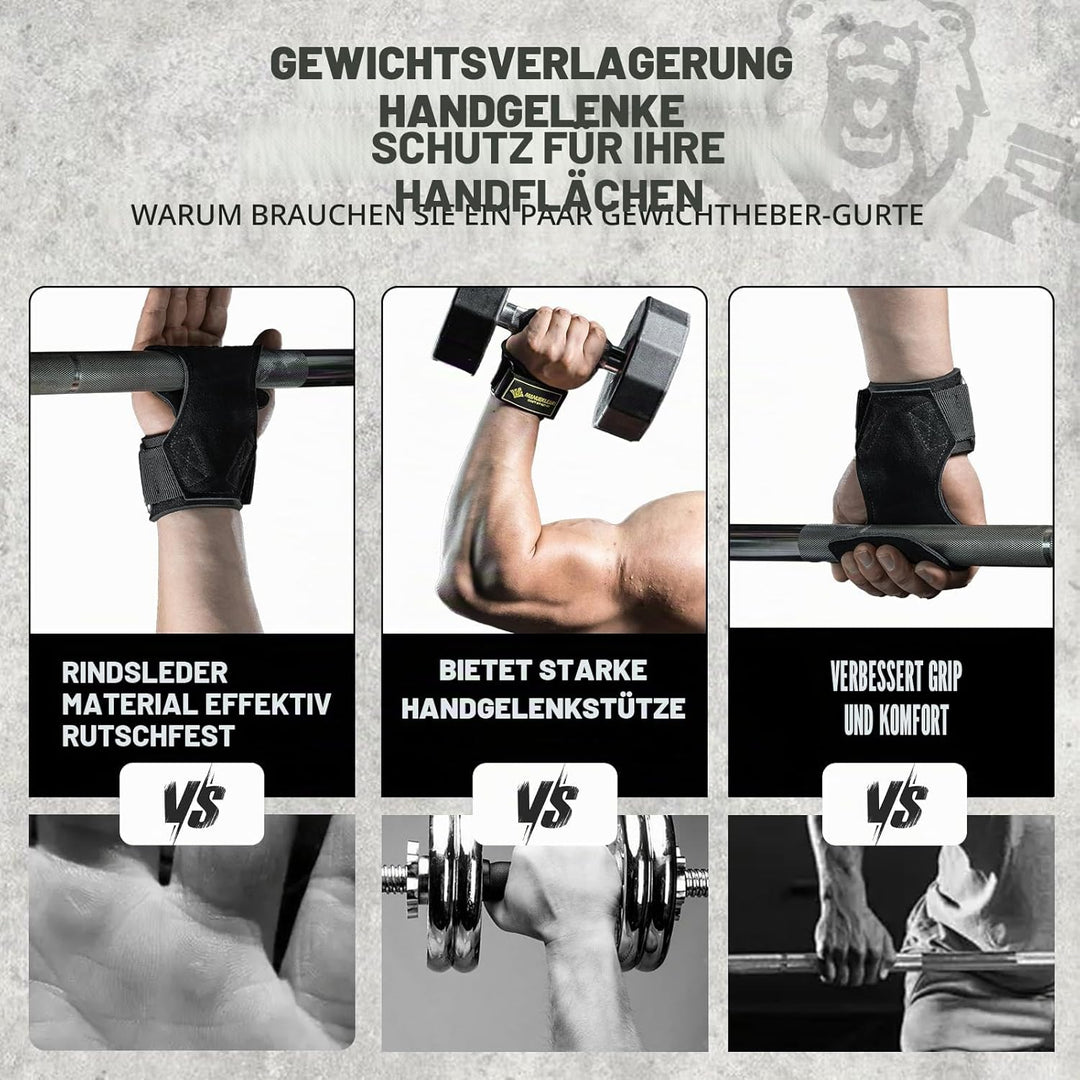 MANUEKLEAR Gewichtheben-Handgelenkbänder mit gepolsterter Handgelenkschlaufe, Leder-Gewichtheben, Ha