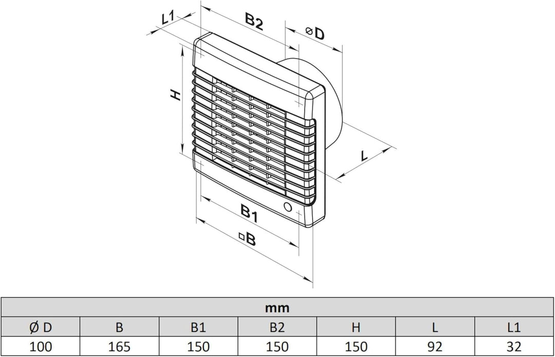 VENTS Axialer Abluftventilator für Wände MA 100 VT mit Zugschalter & Nachlauf