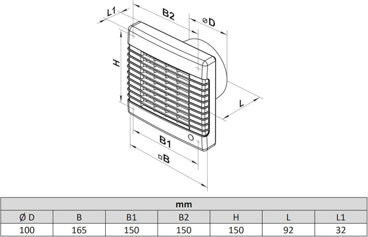 VENTS Axialer Abluftventilator für Wände MA 100 VT mit Zugschalter & Nachlauf