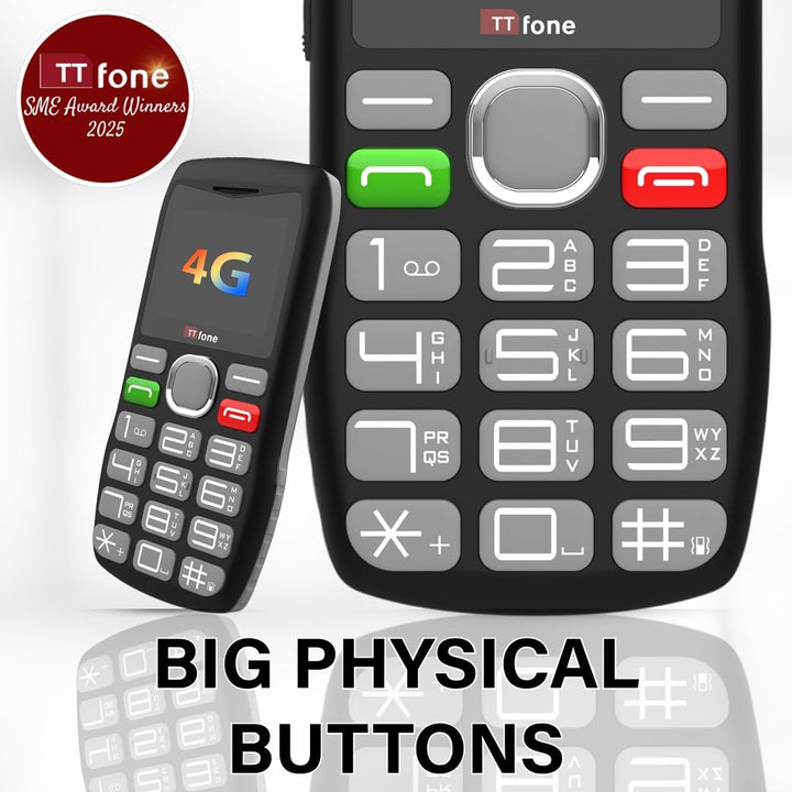 TTfone TT890 4G-Telefon für Senioren, Mobiltelefon mit grossen Tasten, einfach zu bedienen, mit Notf