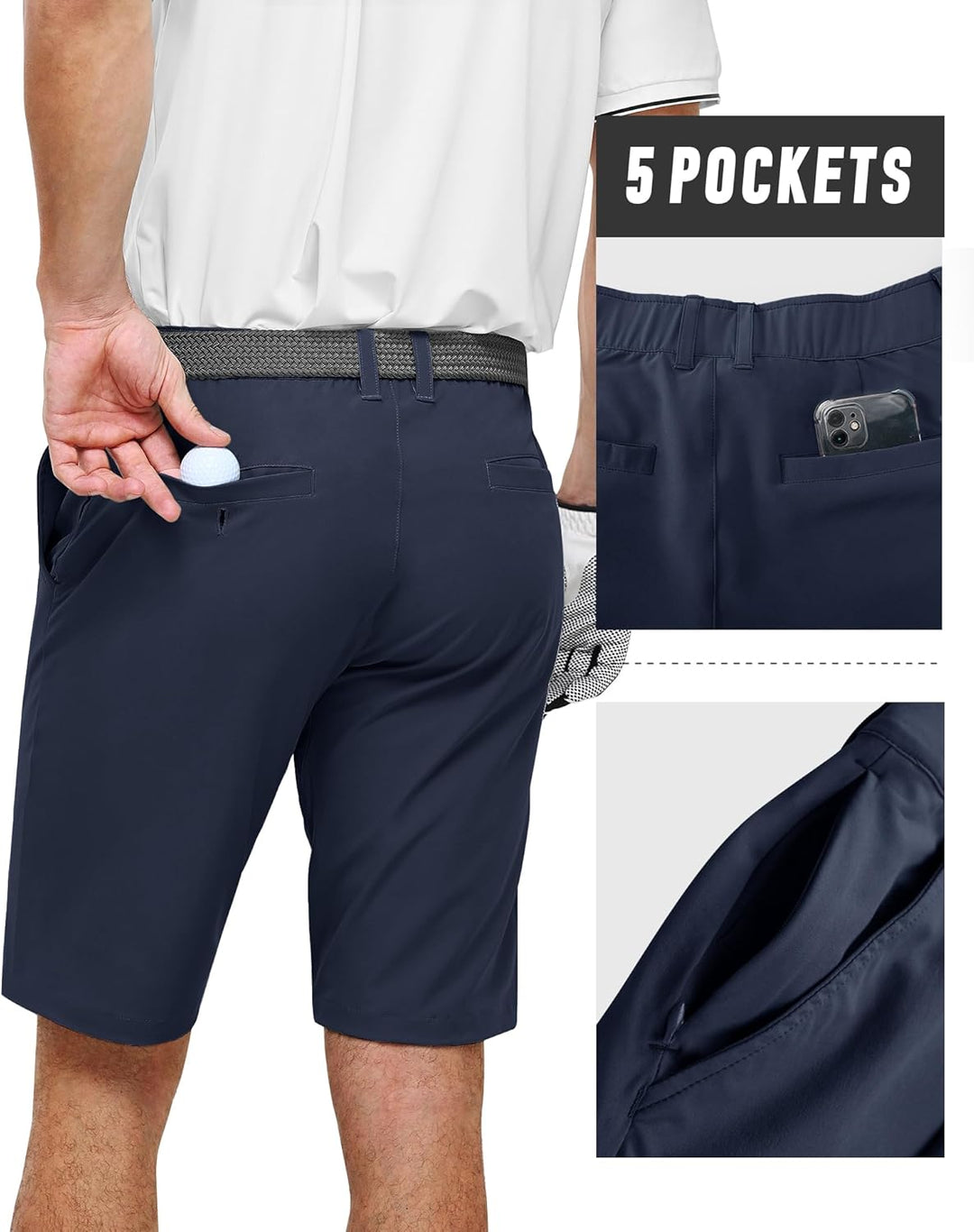 33,000ft Herren Golf Shorts Stretch Kurze Golfhosen Leichte Schnelltrocknende 11" Bermuda Shorts Kur