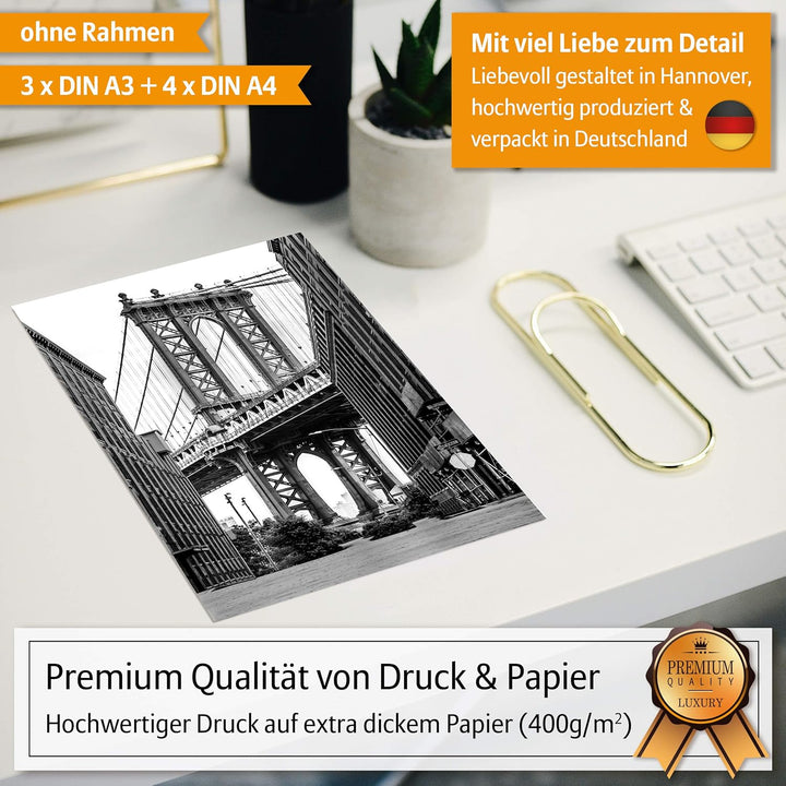 Hyggelig Home Premium Poster Set - 7 schwarz weiss Bilder im Set - Deko Skyline Manhattan- Set New Y