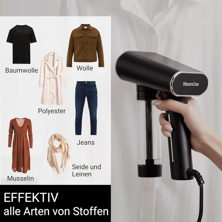 STEAMONE – Dampfglätter 2000W, 33g/min – Tragbares Bügeleisen – 150ml – Entfernt 99,99% der Verunrei