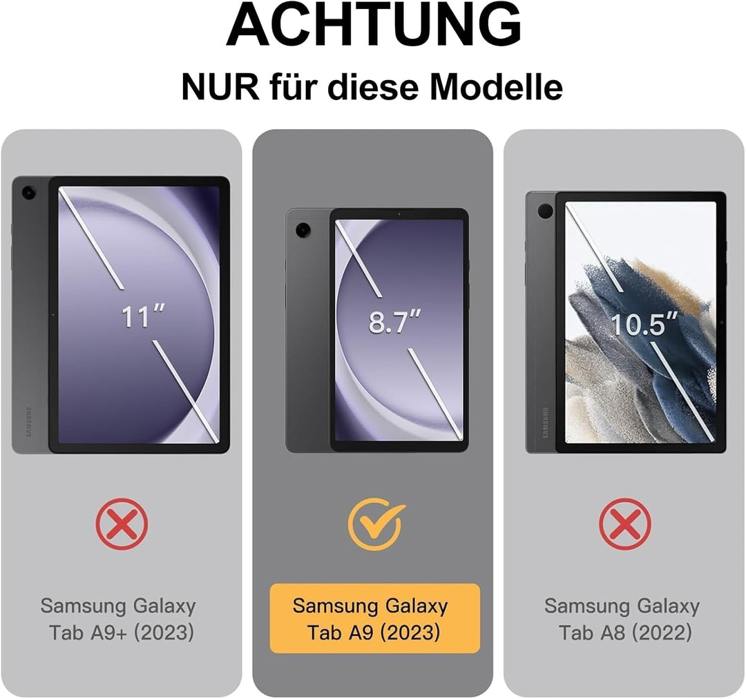 Hülle mit Tastatur für Samsung Galaxy Tab A9 8.7'' 2023, 7 Farben Beleuchtung, QWERTZ Deutsches, Mag