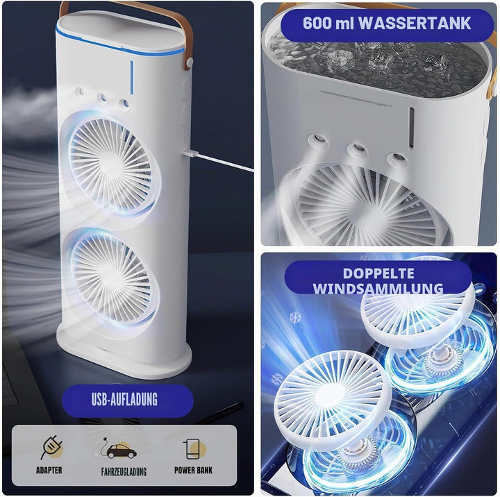 Turmventilator, leise, Turmventilator, tragbare Klimaanlage, 600 ml, Luftkühler, Luftbefeuchter, 3 G