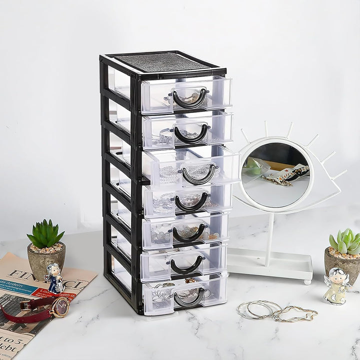 2 Stück Schubladenorganizer aus Kunststoff mit 7 Schubladen, Kleine Aufbewahrungsboxen für Bastelbed