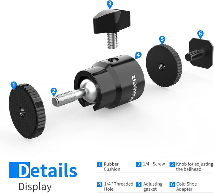 NEEWER 2er-Pack 1/4" Blitzschuhhalterung mit zusätzlicher 1/4" Schraube, Mini-Kugelkopf-Blitzschuhha