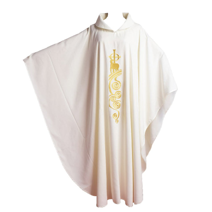 BLESSUME Chasuble Kirche Pastoren gewänder Lamm Gestickte Priester Robe Weiss Weiss Einheitsgrösse,