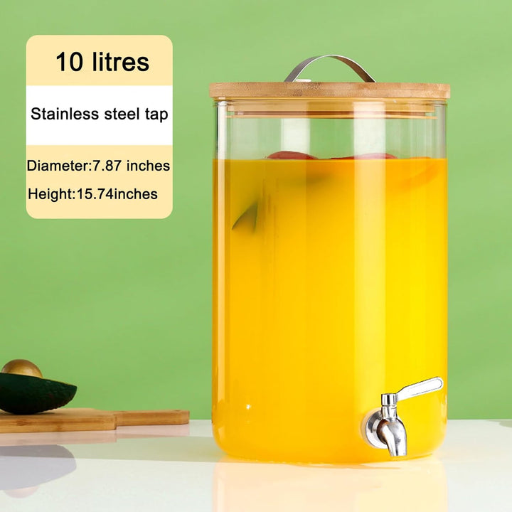 Getränkespender mit Ständer, 10L Getränkespender aus Glas mit rostfreiem Wasserhahn, Getränkespender