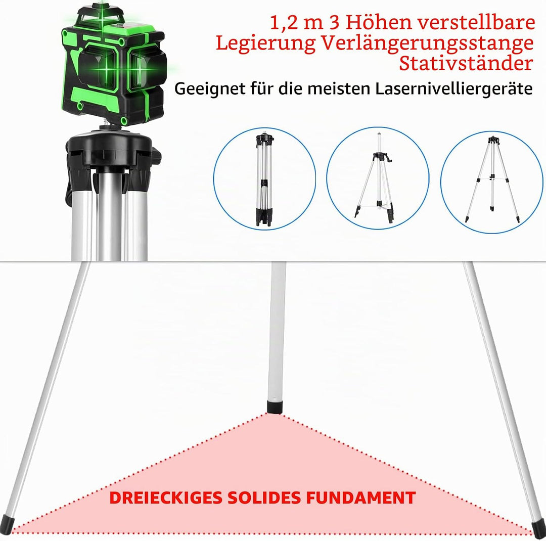 Weytoll Laser Kreuzlinienlaser Mit Stativ - 12 Linien, 4800mAh Selbstnivellierend, Drehbarer Sockel,