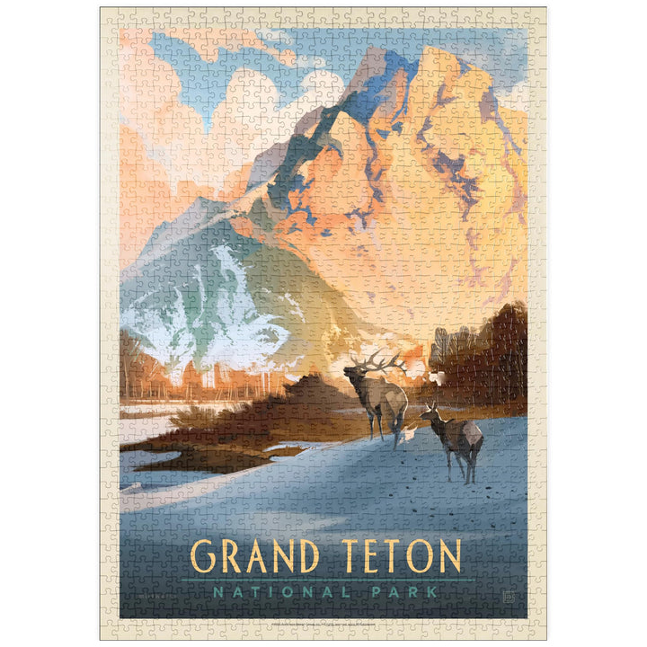 Grand Teton National Park: Winter Hush, Vintage Poster - Premium 1000 Teile Puzzle - MyPuzzle Sonder