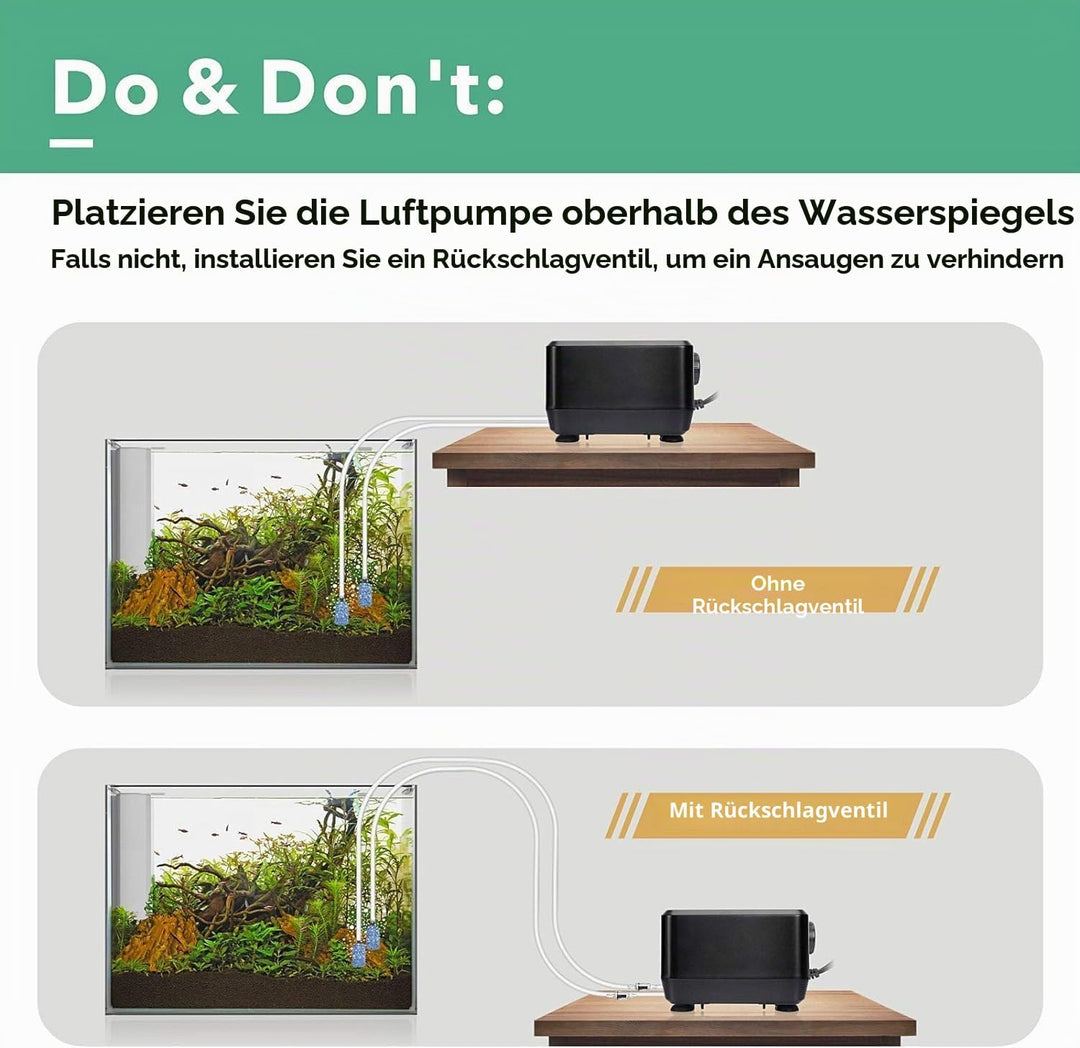 hygger Leiseste Aquarium Luftpumpe, regelbare Sauerstoffpumpe 2 Luftauslässe 5W/10W Ultra Leise Leis